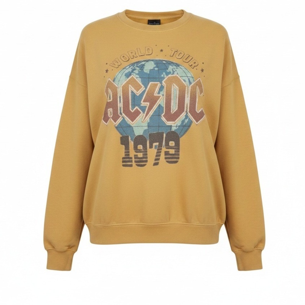 AC/DC World Tour 1979 Sweatshirt Soft Lightweight Yellow Drop Shoulder XL